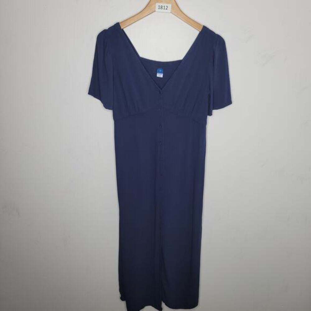 Old Navy Babydoll Dress Womens Mediumโ Midi Blue Cap Sleeve Cottagecore Smocked